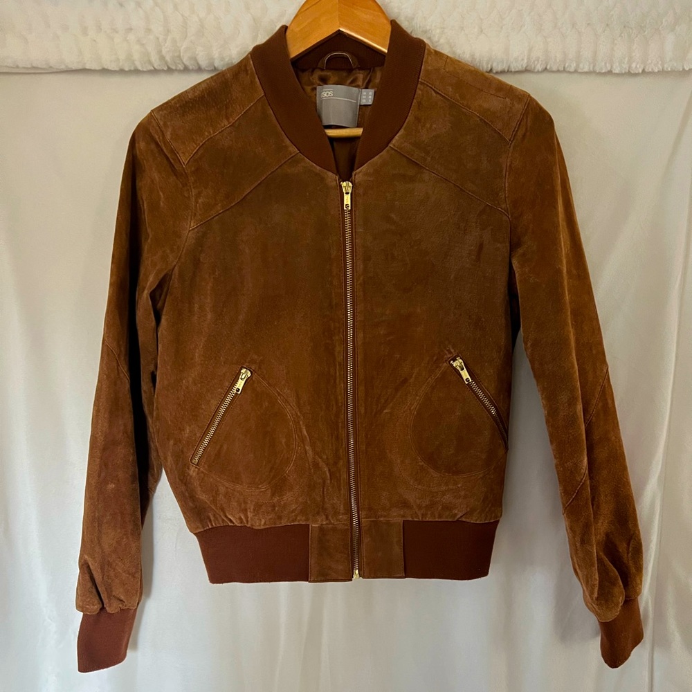 ASOS , Tan Suede bomber jacket, Size 6, like new.